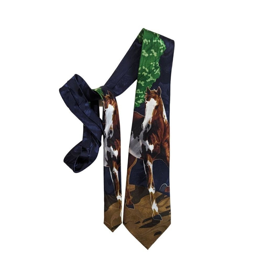 Fratello Mens Equestrian Paint Horse Graphic Silk Feel Western Necktie Blue 57.5